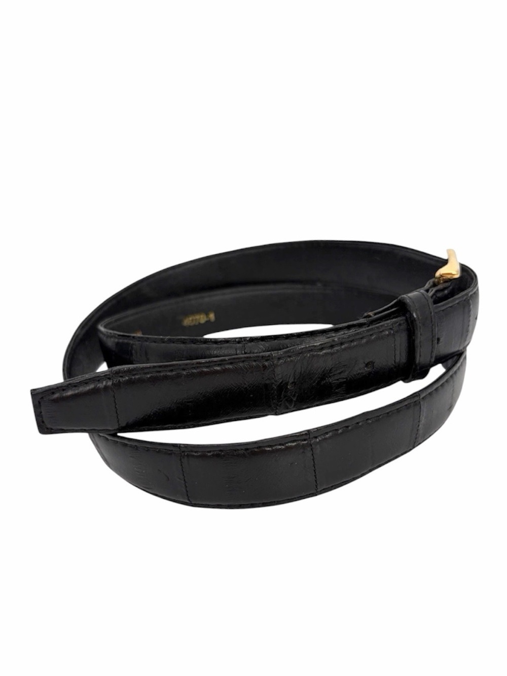 Vintage 90s Genuine Eel Skin Dress Belt - Black Gold Tone - Mens Size 38 / 95